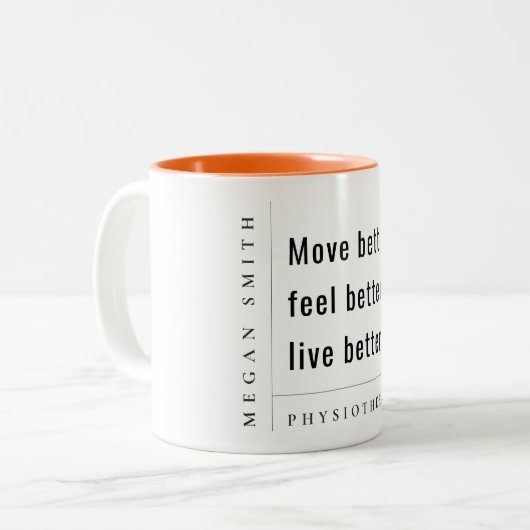 生理モダンミニマルやる気を起こさせる療法士の贈り物 ツートーンマグカップ (正面左)