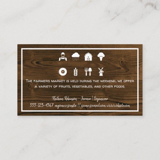 生産物のかご | 木製の背景 名刺 (裏面)