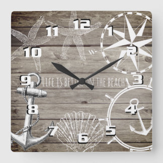生素朴活がより良いビーチ スクエア壁時計