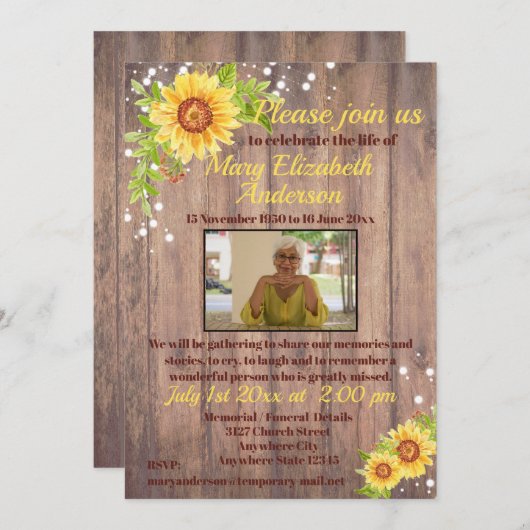 生素朴生葬儀お祝いフローラ写真 招待状 (正面/裏面)