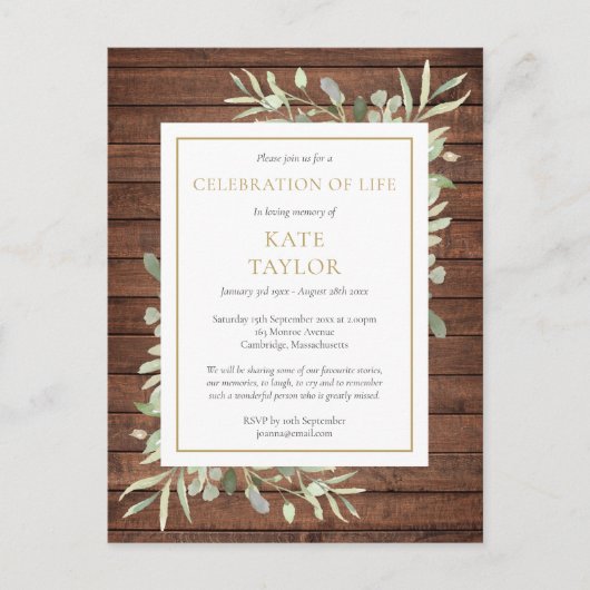 生素朴生葬儀の森の緑のお祝い 案内ポストカード (正面)