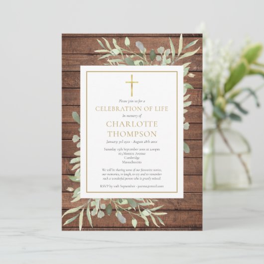 生素朴生葬儀の緑の写真お祝い 招待状 (スタンド正面)