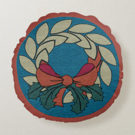 生絹の質感フェイクのあるクリスマスリース ラウンドクッション