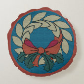 生絹の質感フェイクのあるクリスマスリース ラウンドクッション (裏面)