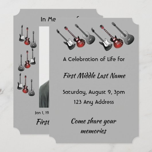 生者の祭り サービス ミュージシャン ギター ミュージック 招待状 (正面/裏面)