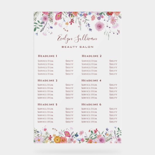 生花の価格表 アクリルサイン (正面)