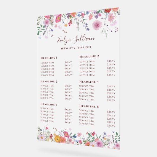 生花の価格表 アクリルサイン (傾斜)