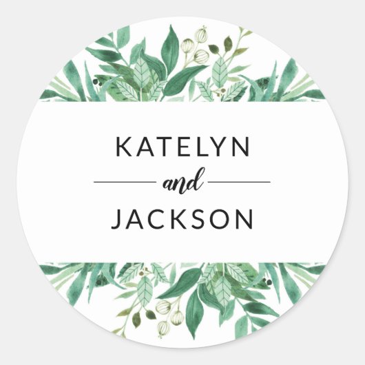 生葉植物体結婚のモノグラム ラウンドシール (正面)