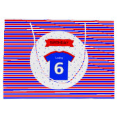 生誕生日赤パーソナライズされた青 ラージペーパーバッグ (裏面)