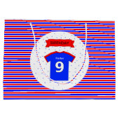 生誕生日赤パーソナライズされた青 ラージペーパーバッグ (裏面)