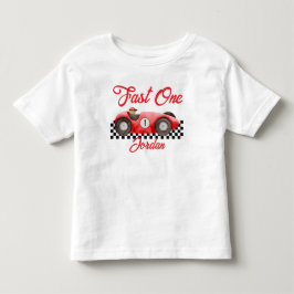 生誕1周年 赤いレーシングカー 速い1台 トドラーTシャツ