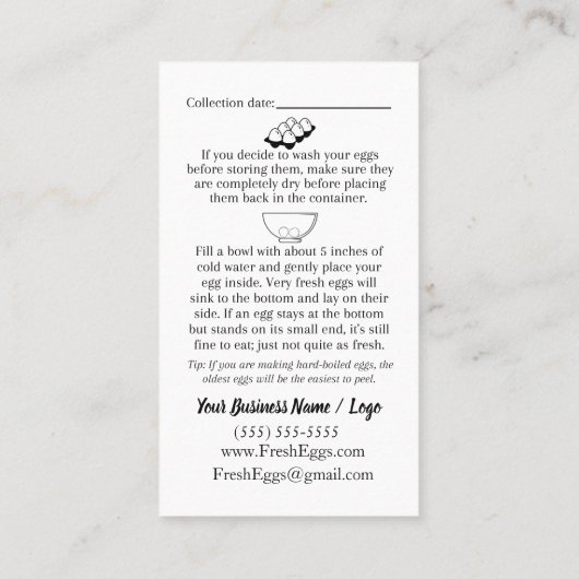 生農産卵の取扱説明書 名刺 (裏面)