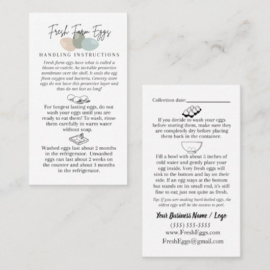 生農産卵の取扱説明書 名刺 (正面/裏面)