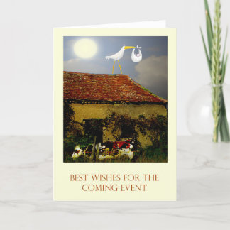 産休の最高のな願い、こうのとり、ベビー、月 カード