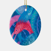 産卵,魚,水中アート,パステルブルー,ピンク セラミックオーナメント (右)