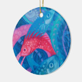産卵,魚,水中アート,パステルブルー,ピンク セラミックオーナメント (左)