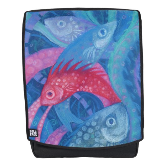 産卵，魚，水中アート，青，ピンク，ミント バックパック (正面)
