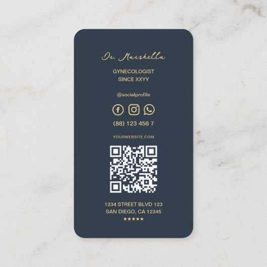 産婦人科モダン婦人科ダークブルー 名刺 (裏面)