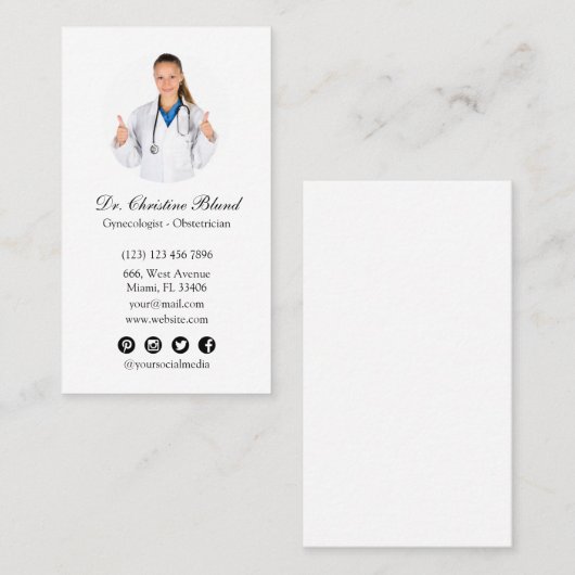 産婦人科医がソーシャルメディア写真を撮影 名刺 (正面/裏面)