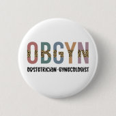 産婦人科医レオパード印刷 缶バッジ (正面)