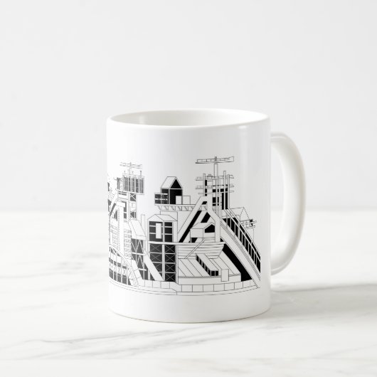 産業冶金コンバインのシルエット コーヒーマグカップ (正面右)