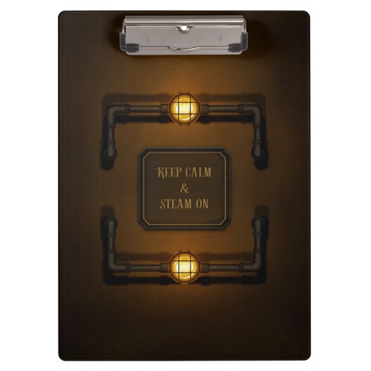 産業向け保ステームパンクのサイン「Calm & Steam On」 クリップボード (正面)