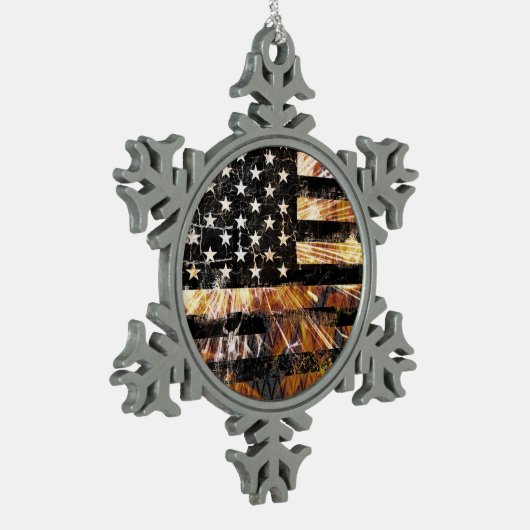 産業建築国旗の火花 スノーフレークピューターオーナメント (左)