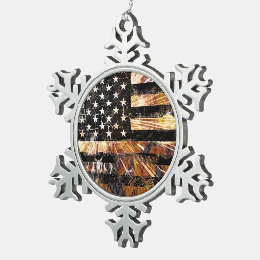 産業建築国旗の火花 スノーフレークピューターオーナメント (右)