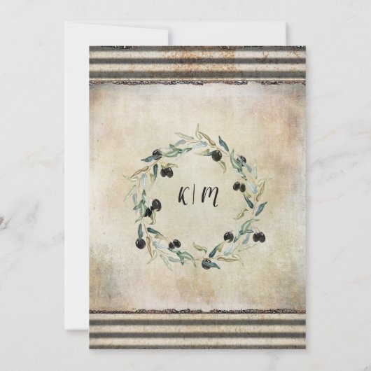 産業用オリーブ葉リース水彩タイポグラフィ 招待状 (裏面)