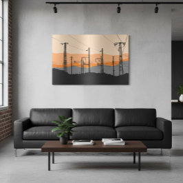 産業用サンセットの電源ライン メタルプリント