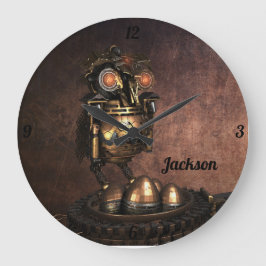 産業用スチームパンクフクロウと卵の大きな時計 ラージ壁時計