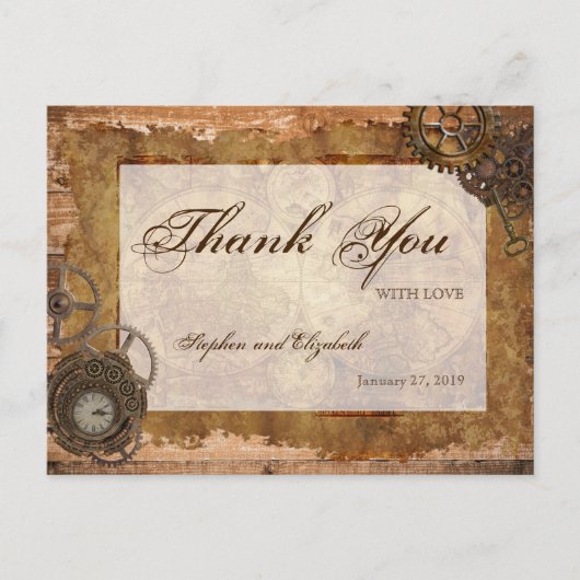 産業用スチームパンクヴィンテージマップウッド ポストカード (正面)