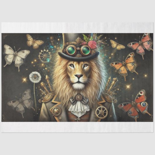 産業用スチームパンクヴィンテージライオンのデコページ 薄葉紙 (正面)