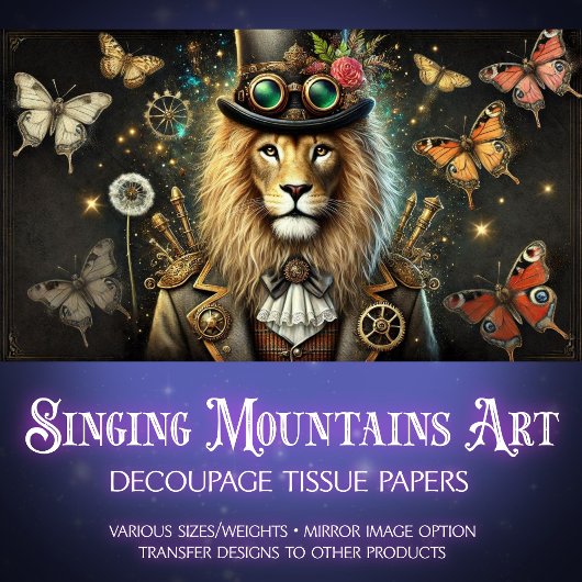 産業用スチームパンクヴィンテージライオンのデコページ 薄葉紙