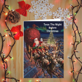 産業用ヴィンテージサンタクロース飛んでいるトナカイ カード