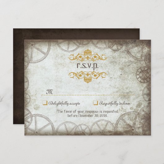 産業用ヴィンテージステームパ結婚ンク インビテーションポストカード (正面/裏面)