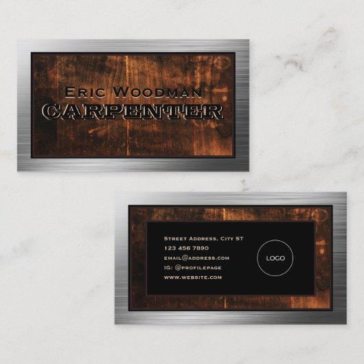 産業用ヴィンテージフェイクスタイル木材および金属 名刺 (正面/裏面)
