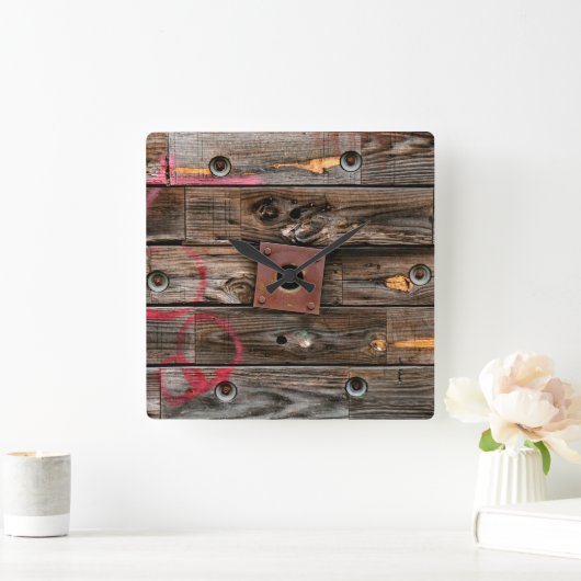 産業用木製線素朴スプール スクエア壁時計 (ホーム)