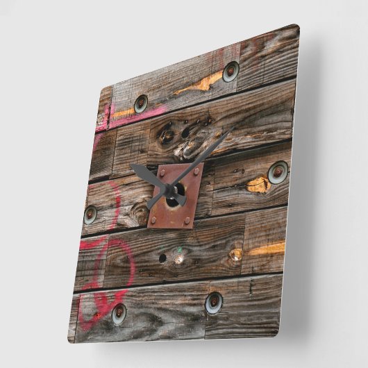 産業用木製線素朴スプール スクエア壁時計 (傾斜)