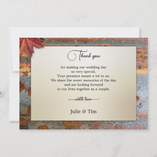 産業用秋の結婚式フォトラブカー感謝していド サンキューカード (裏面)