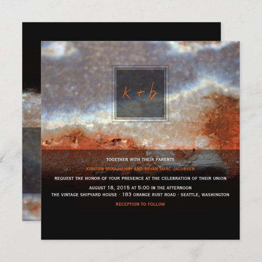 産業錆鉄グランジ写真結婚ズ 招待状 (正面/裏面)