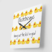 産科医イエローラバーダックトリオ スクエア壁時計 (傾斜)