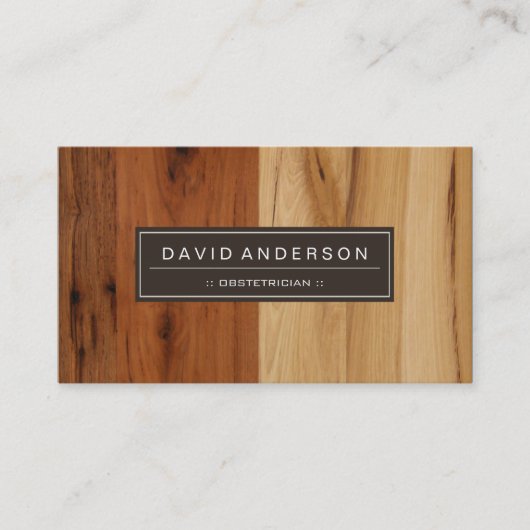 産科医 – 木目ルック 名刺 (正面)