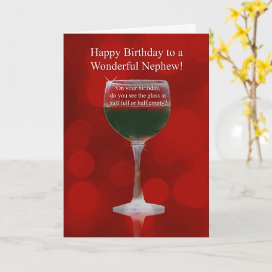 甥おもしろいワインをテーマにした応援ハッピーバースデー カード (黄色い花)