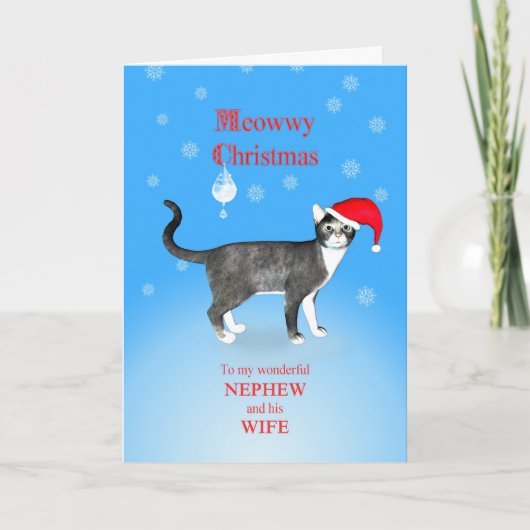 甥っ子とその妻へ、めおゆきクリスマスねこ シーズンカード (正面)