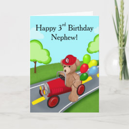 甥っ子のハッピ―3歳の誕生日 テディベア 消防車 カード
