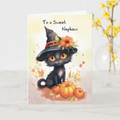 甥っ子の甘いハロウィン猫 カード (黄色い花)
