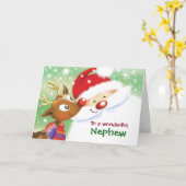 甥っ子，クリスマス，かわいいトナカイ&サンタ カード (黄色い花)