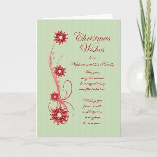 甥と家族のクリスマススクロールと花 シーズンカード (正面)