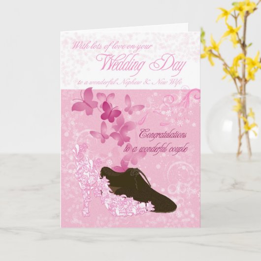 甥と新しい妻の結婚式の日おめでとう カード (黄色い花)